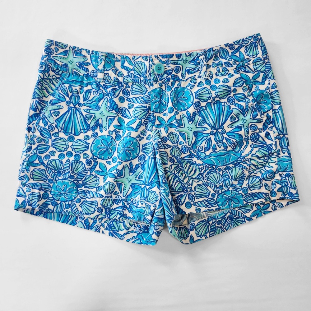 Lilly Pulitzer Callahan Shorts Sz 6 Blue White Seashell Sailor's Valentine
